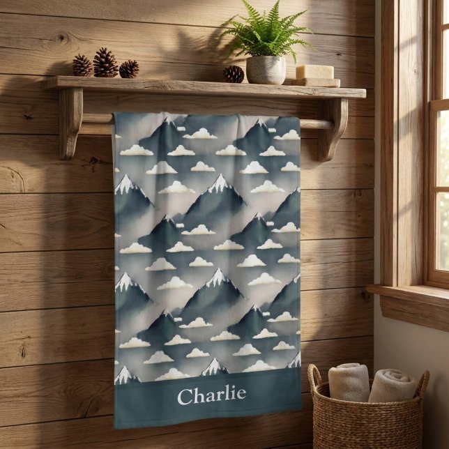 Personalised Grey Mountain Bath Towel (Creator Uploaded)