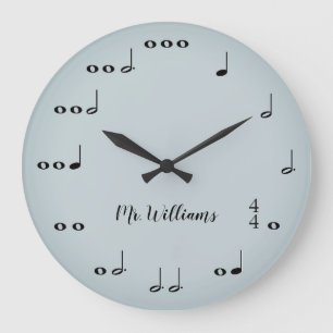 Personalised Grey Music Notes Round Clock