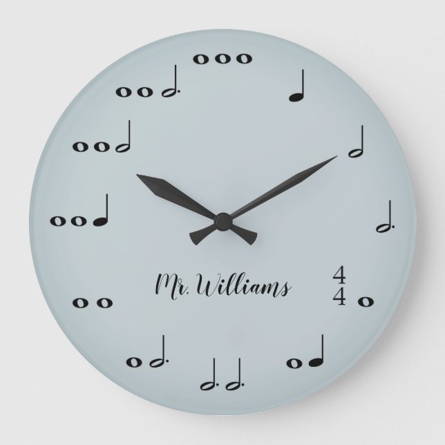 Personalised Grey Music Notes Round Clock (Front)
