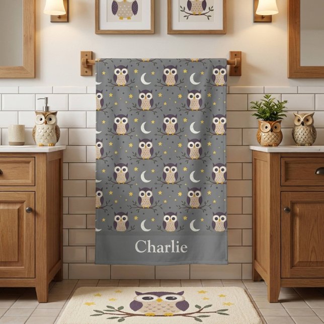 Personalised Grey Owl Kids Bath Towel (Creator Uploaded)