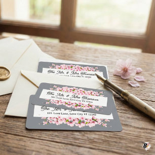 Personalised Grey & Pink Cherry Blossom Wedding Label
