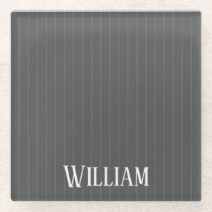 Personalised grey pinstripes glass coaster