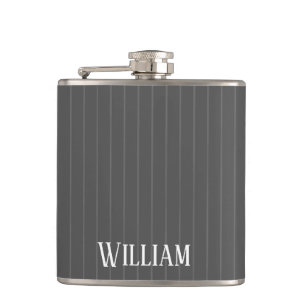 Personalised grey pinstripes hip flask