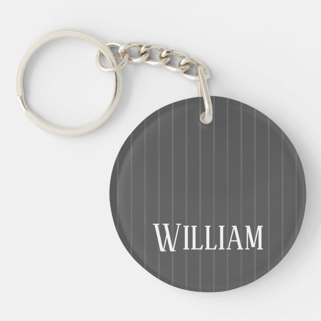 Personalised grey pinstripes key ring (Front)