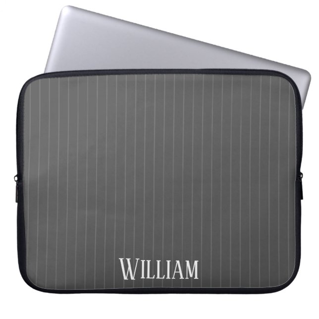 Personalised grey pinstripes laptop sleeve (Front)