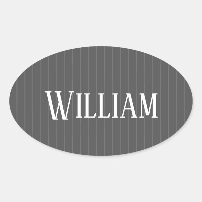 Personalised grey pinstripes oval sticker (Front)