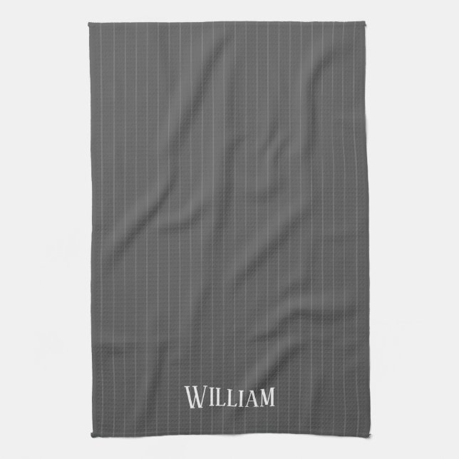Personalised grey pinstripes tea towel (Vertical)