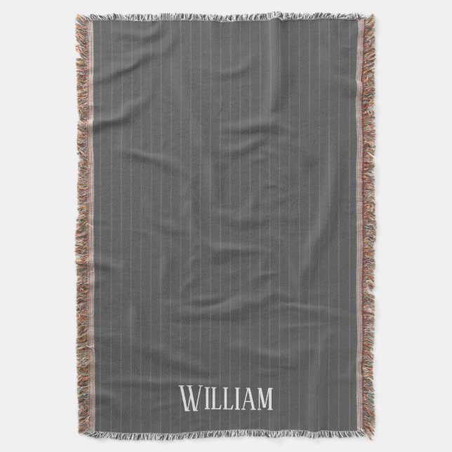 Personalised grey pinstripes throw blanket (Front Vertical)