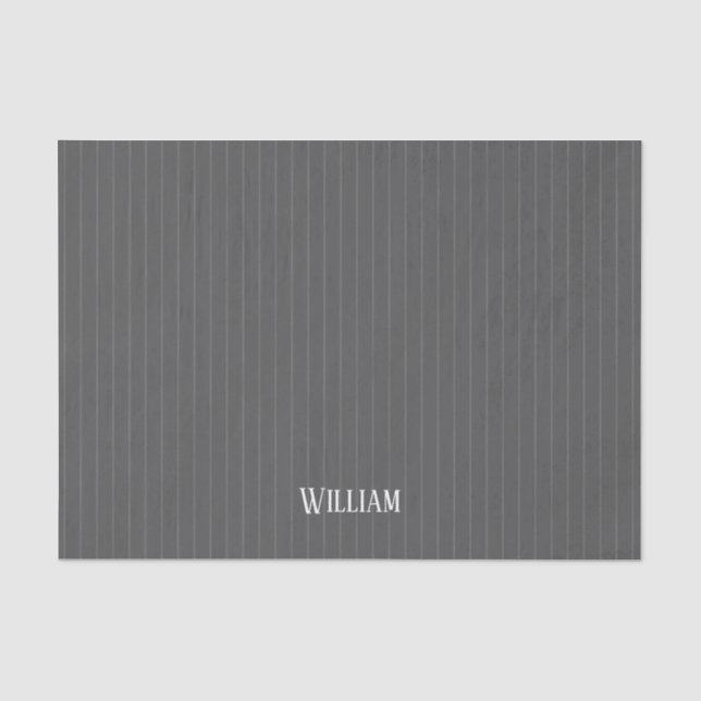 Personalised grey pinstripes tissue paper (Front)