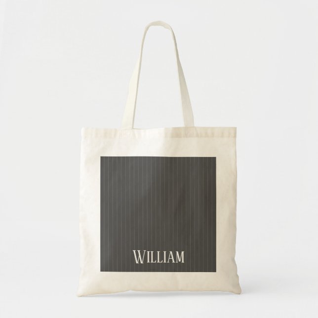 Personalised grey pinstripes tote bag (Front)