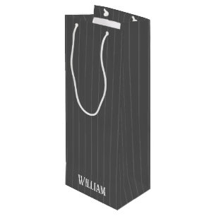 Personalised grey pinstripes wine gift bag