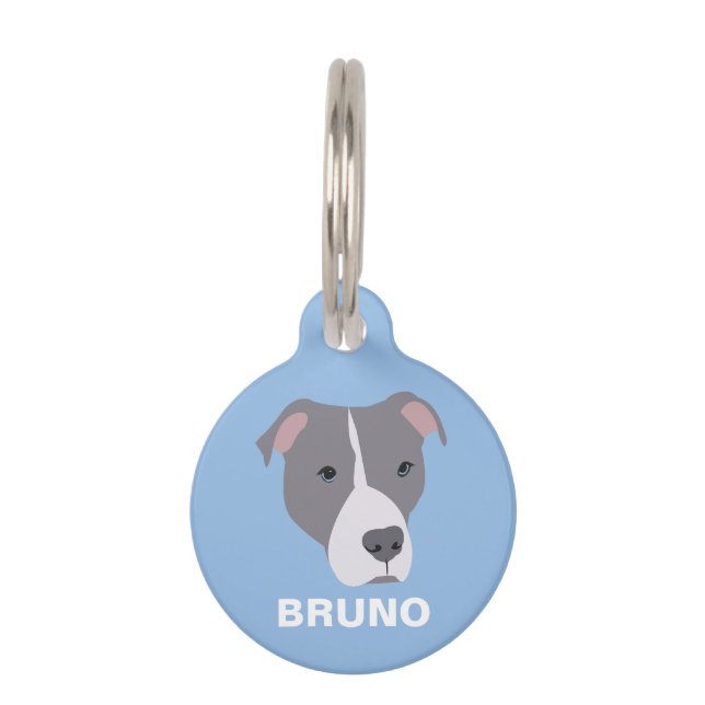 Personalised Grey Pit Bull Dog Pet Tag (Front)