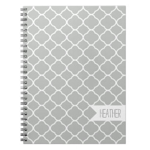 Personalised Grey Quatrefoil Pattern Notebook