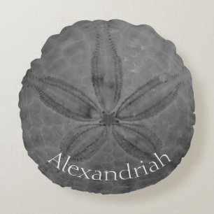 Personalised Grey Sand Dollar Nautical Coastal Round Cushion