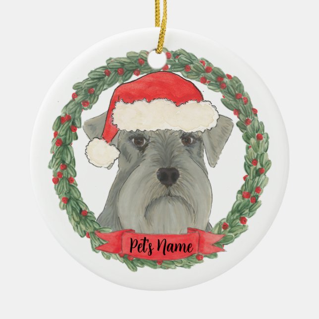 Personalised Grey Silver Schnauzer Ceramic Ornament (Front)