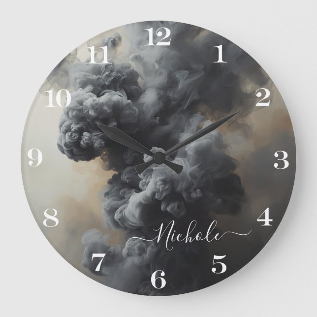 Personalised Grey Smoke Abstract Clock (Front)