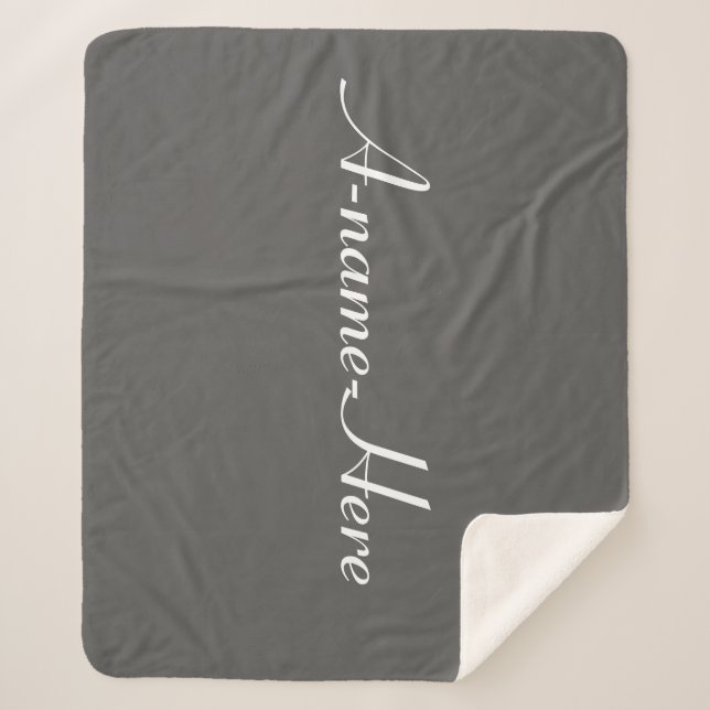 Personalised  grey solid with white name custom sherpa blanket (Front)
