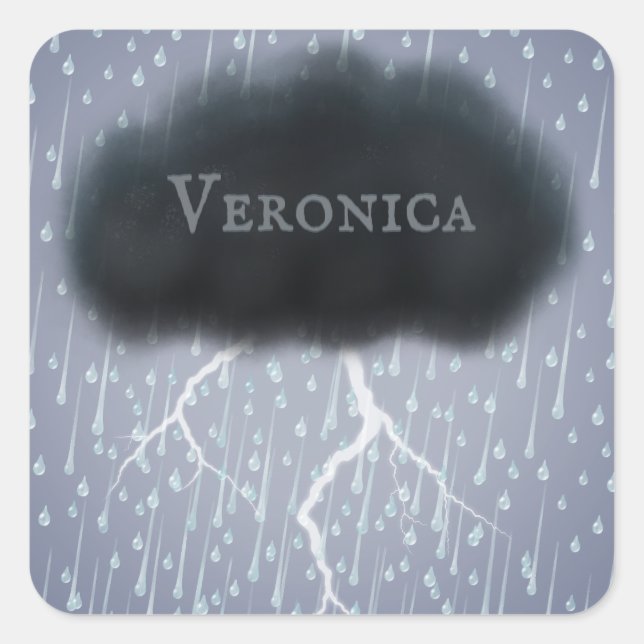 Personalised Grey Stormy Thunder Cloud Whimsical Square Sticker (Front)