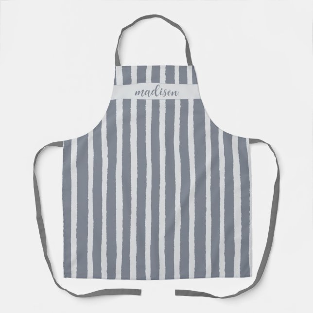 Personalised Grey Stripe Apron (Front)