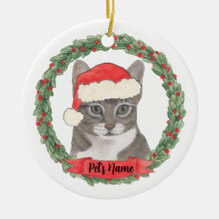 Personalised Grey Tabby Cat Ceramic Ornament