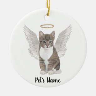Personalised Grey Tabby Cat Sympathy Memorial Ceramic Ornament