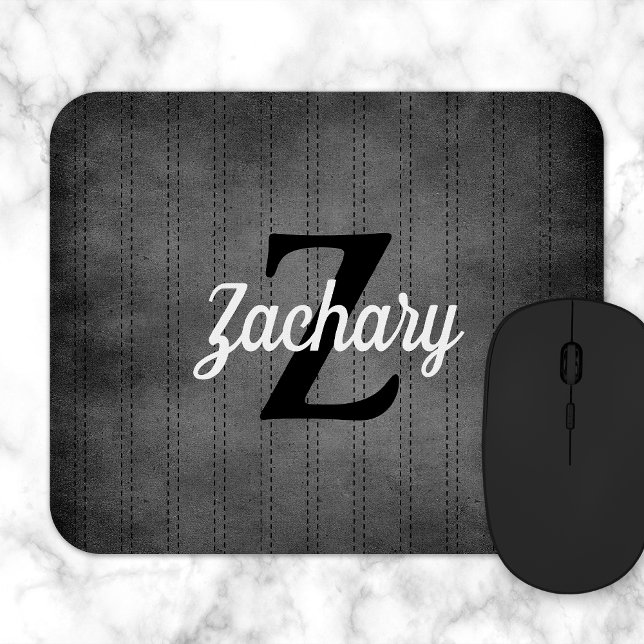 Personalised Grey Vintage Pinstripe Retro Monogram Mouse Pad (Creator Uploaded)