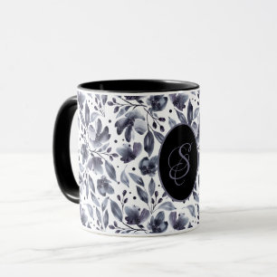 Personalised Grey&Violet Modern Watercolor Floral Mug