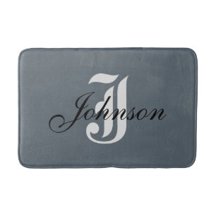 Personalised Grey White Elegant Monogram Bath Mat