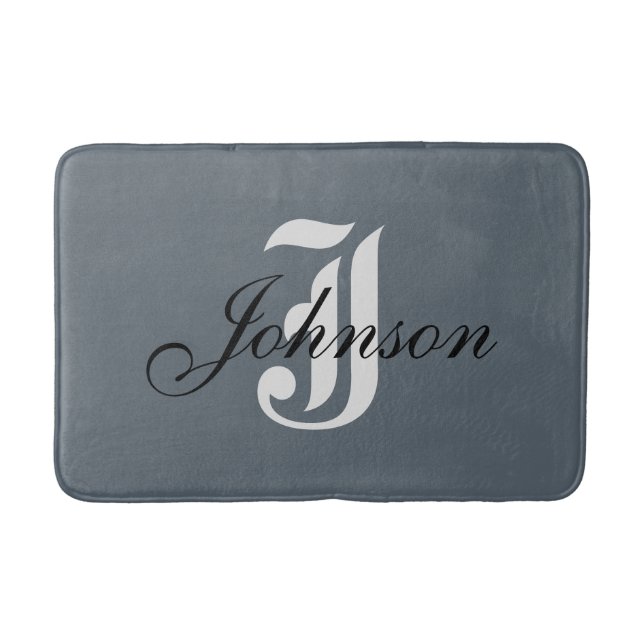 Personalised Grey White Elegant Monogram Bath Mat (Front)
