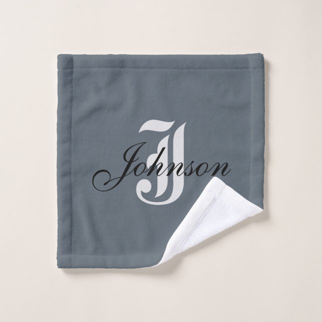 Personalised Grey White Elegant Monogram Wash Cloth (Wash Cloth)
