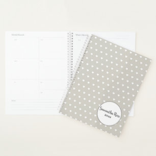 Personalised Grey with White Heart Pattern Planner