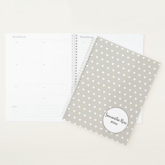 Personalised Grey with White Heart Pattern Planner (Display)