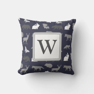 Personalised - Grey Woodland Creatures Pattern Cushion