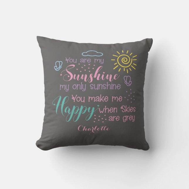 Personalised Grey You Are My Sunshine    Cushion (Front)