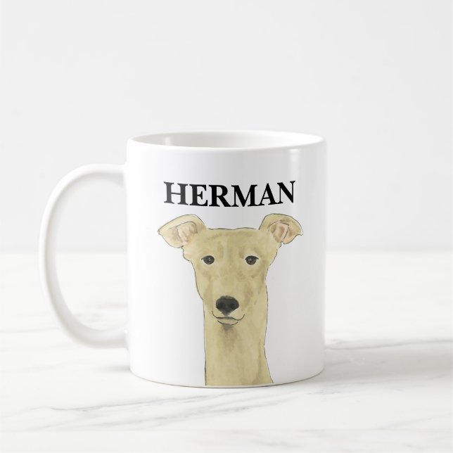 Personalised Greyhound Dog Beverage Coaster Coffee Mug (Left)