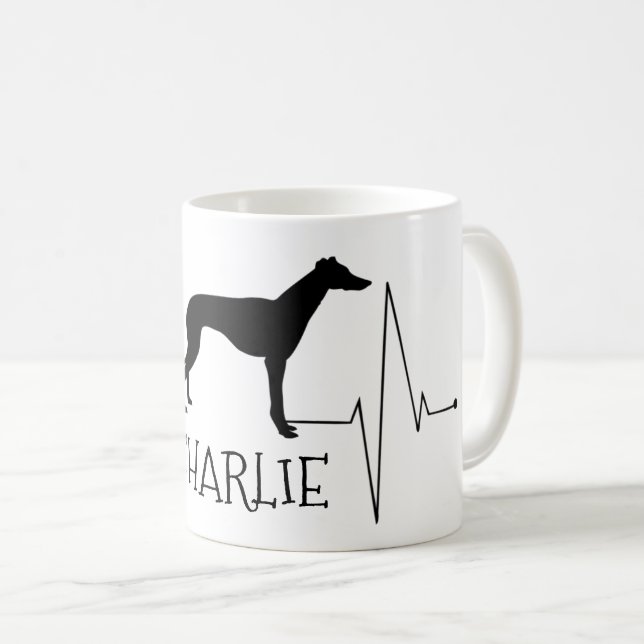 Personalised Greyhound Whippet Love Dog Heart Beat Coffee Mug (Front Right)