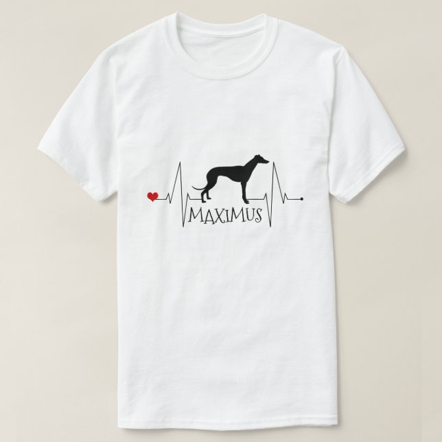 Personalised Greyhound Whippet Love Dog Heart Beat T-Shirt (Design Front)
