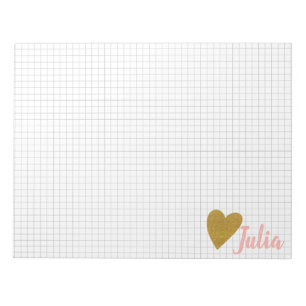 Personalised Grid Graph Paper Gold Heart Notepad