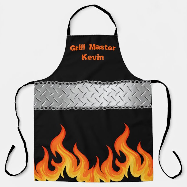 Personalised Grill Master Flame Black Apron (Front)