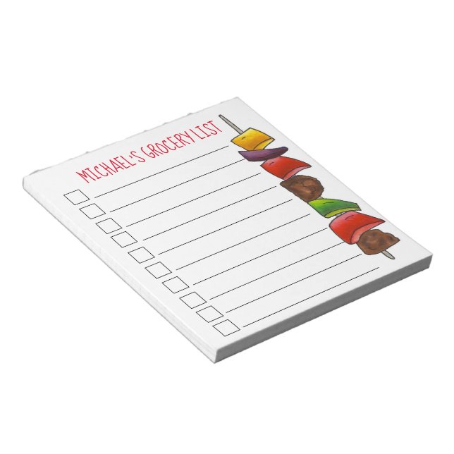 Personalised Grocery List Beef Veggie Shish Kebab Notepad (Angled)