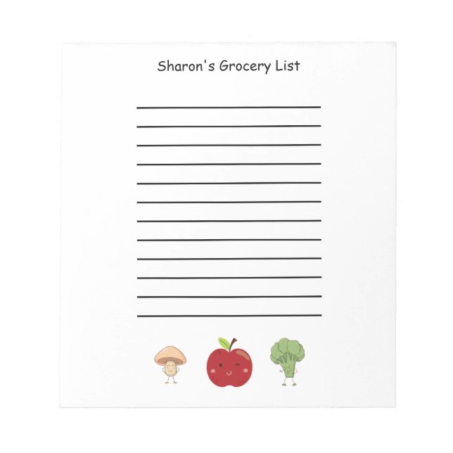 Personalised Grocery List with Vegetables & Apple  Notepad (Front)