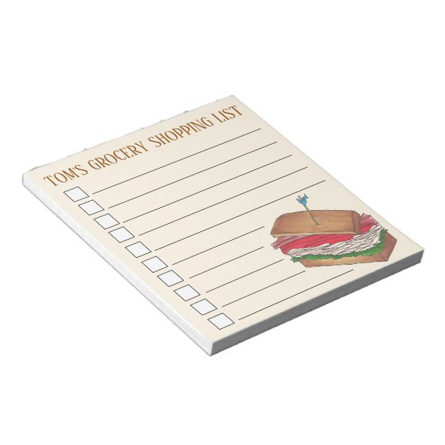 Personalised Grocery Shopping List Club Sandwich Notepad (Angled)