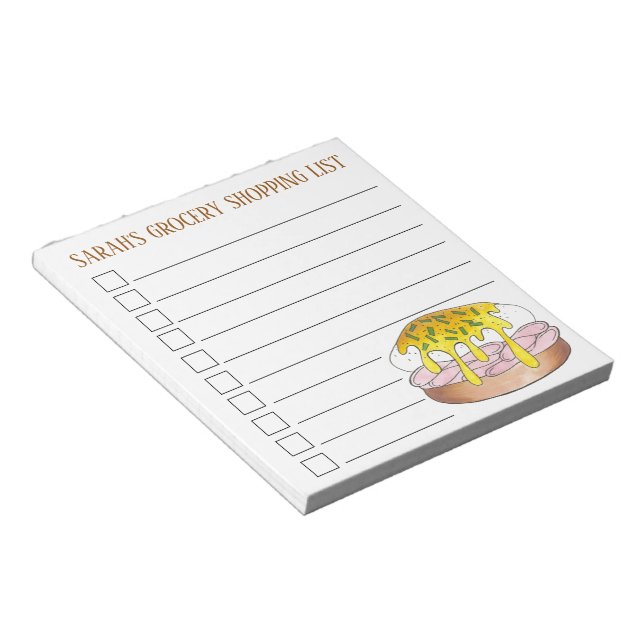 Personalised Grocery Shopping List Eggs Benedict Notepad (Angled)
