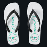 Personalised Groom (aqua) Thongs<br><div class="desc">Fun,  custom wedding flip flops</div>