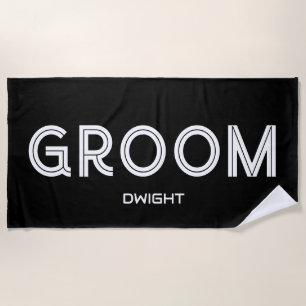 Personalised Groom Black White Modern Wedding Beach Towel