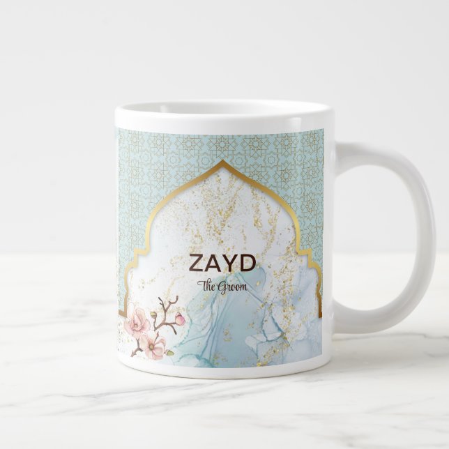 Personalised Groom Coffee Mug – Light Blue & Gold (Right)