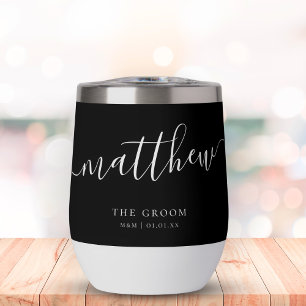 Personalised Groom Elegant Black White Calligraphy
