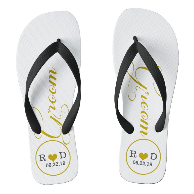 Personalised Groom (gold) Thongs (Footbed)
