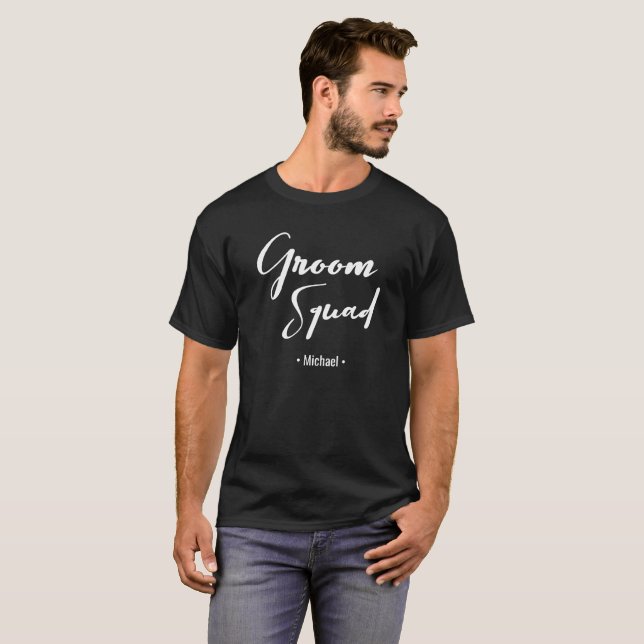 Personalised Groom Squad groomsmen modern script T-Shirt (Front Full)