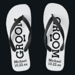 Personalised Groom Wedding - Custom Colours Thongs<br><div class="desc">Celebrate your wedding day celebration in comfort with these personalised flip flops. Customise with the groom's name and wedding date. The background is white, however you can change the colour by clicking on Customise It. Match your wedding colours to these flip flops. Because of the black text you'll need to...</div>